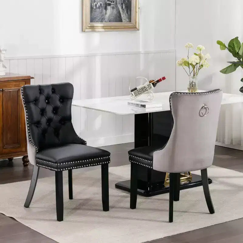 Set of 2 Modern Wingback Dining Chairs with PU Upholstery, Velvet Back Detail, Armless Chairs for Kitchen or Dining Room-Panipeachy
