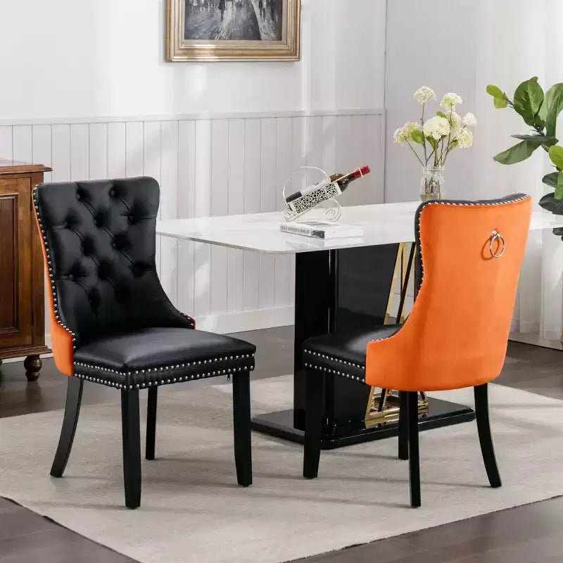 Lot de 2 chaises de salle à manger modernes à oreilles avec revêtement en PU, dossier en velours, sans accoudoirs pour cuisine ou salle à manger-Panipeachy