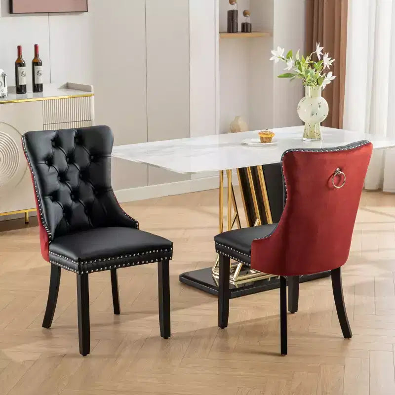 Lot de 2 chaises de salle à manger modernes à oreilles avec revêtement en PU, dossier en velours, sans accoudoirs pour cuisine ou salle à manger-Panipeachy