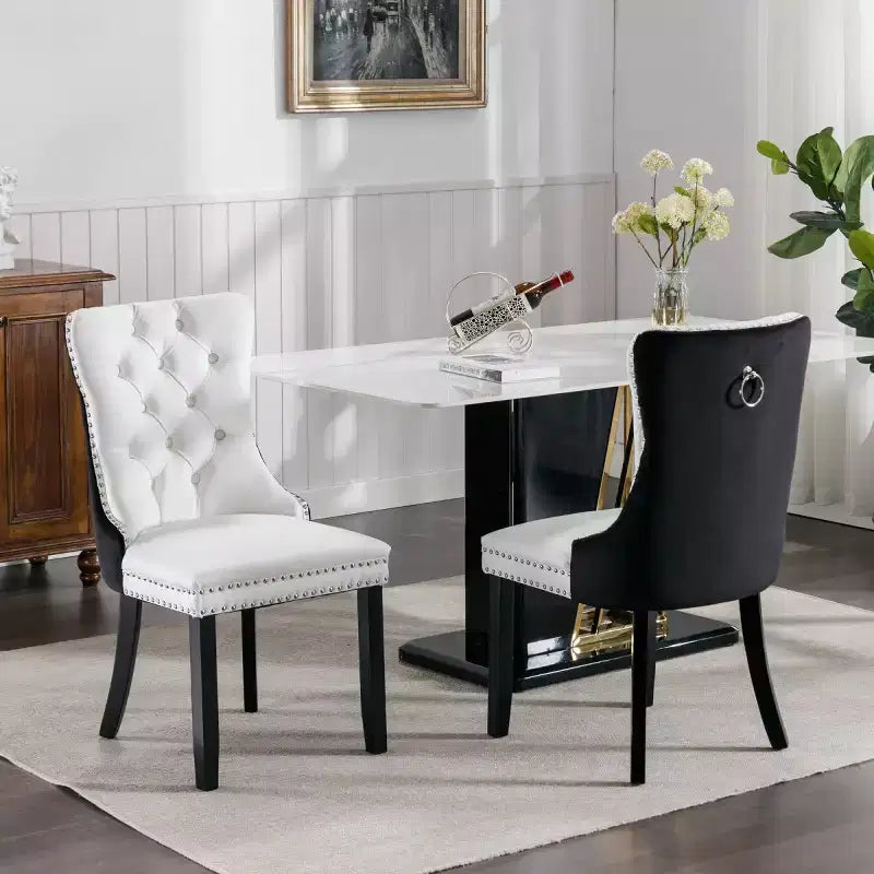Lot de 2 chaises de salle à manger modernes à oreilles avec revêtement en PU, dossier en velours, sans accoudoirs pour cuisine ou salle à manger-Panipeachy