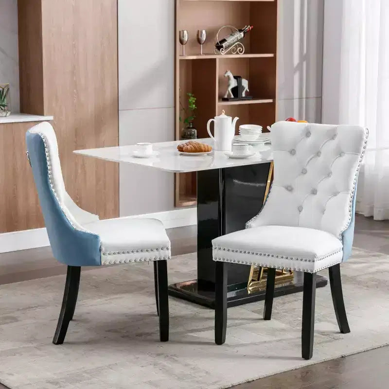 Lot de 2 chaises de salle à manger modernes à oreilles avec revêtement en PU, dossier en velours, sans accoudoirs pour cuisine ou salle à manger-Panipeachy