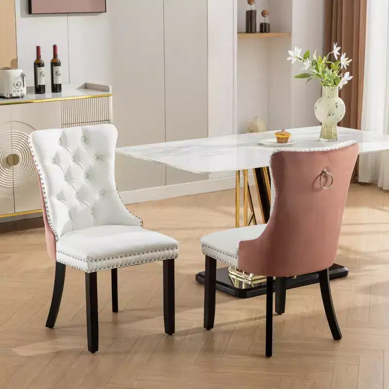 Lot de 2 chaises de salle à manger modernes à oreilles avec revêtement en PU, dossier en velours, sans accoudoirs pour cuisine ou salle à manger-Panipeachy