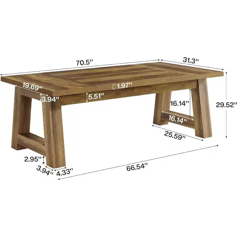Table de salle à manger Lantine 70,5 po pour 6 à 8 personnes, Table de cuisine de ferme en bois, Meuble de salle à manger rectangulaire pour la maison