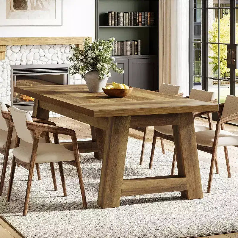 Table de salle à manger Lantine 70,5 po pour 6 à 8 personnes, Table de cuisine de ferme en bois, Meuble de salle à manger rectangulaire pour la maison