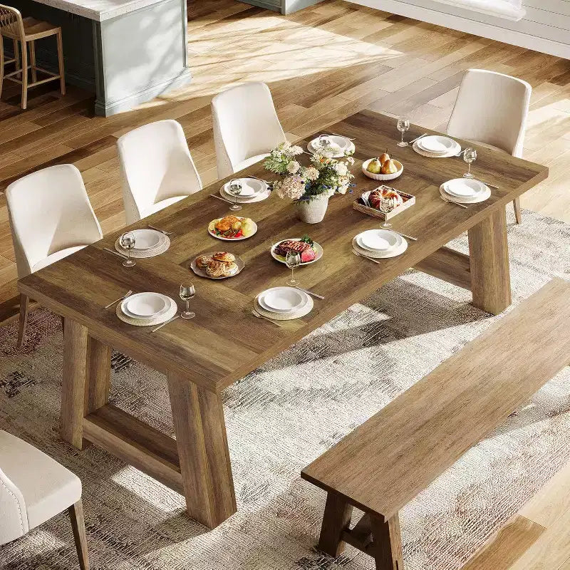 Table de salle à manger Lantine 70,5 po pour 6 à 8 personnes, Table de cuisine de ferme en bois, Meuble de salle à manger rectangulaire pour la maison