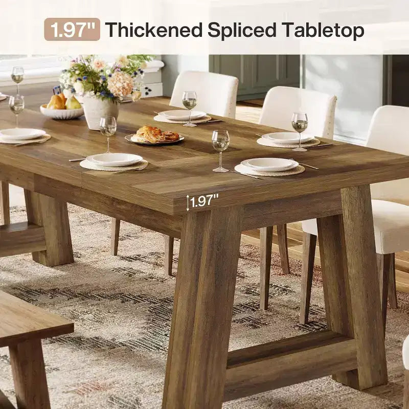Table de salle à manger Lantine 70,5 po pour 6 à 8 personnes, Table de cuisine de ferme en bois, Meuble de salle à manger rectangulaire pour la maison