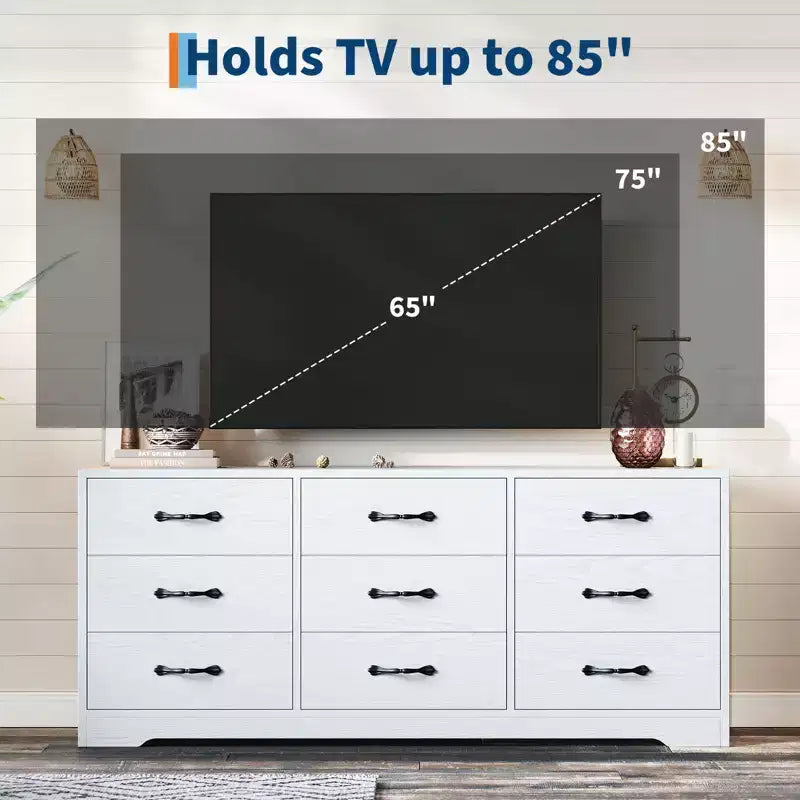 Mobile TV in legno a 9 cassetti con supporto, porta TV per televisori da 32-85 pollici, console multimediale grande per centro di intrattenimento