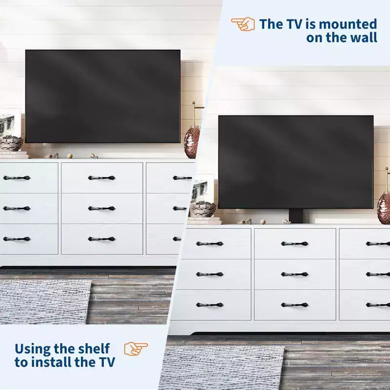 Mobile TV in legno a 9 cassetti con supporto, porta TV per televisori da 32-85 pollici, console multimediale grande per centro di intrattenimento