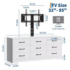 Mobile TV in legno a 9 cassetti con supporto, porta TV per televisori da 32-85 pollici, console multimediale grande per centro di intrattenimento