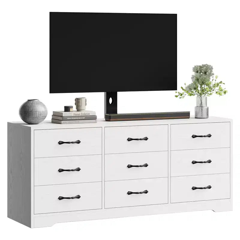 Mobile TV in legno a 9 cassetti con supporto, porta TV per televisori da 32-85 pollici, console multimediale grande per centro di intrattenimento