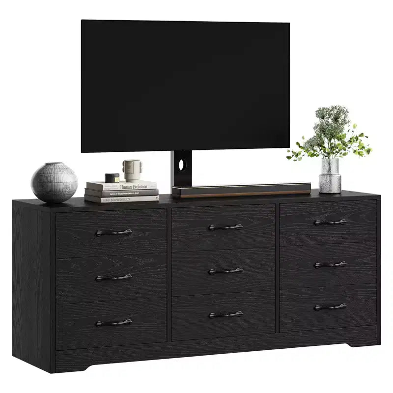 Mobile TV in legno a 9 cassetti con supporto, porta TV per televisori da 32-85 pollici, console multimediale grande per centro di intrattenimento