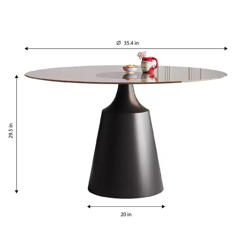 Table de salle à manger ronde GDFStudio Yara de style moderne du milieu du siècle avec plateau en verre trempé