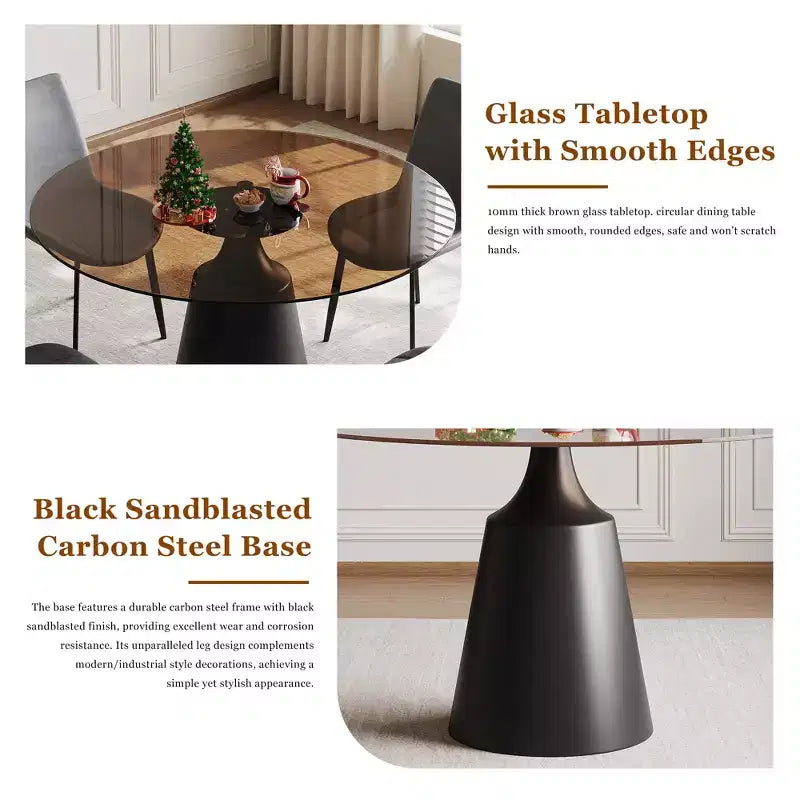 Table de salle à manger ronde GDFStudio Yara de style moderne du milieu du siècle avec plateau en verre trempé
