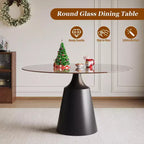 Table de salle à manger ronde GDFStudio Yara de style moderne du milieu du siècle avec plateau en verre trempé