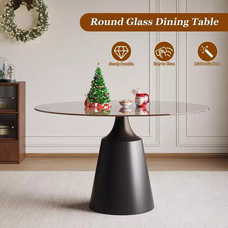 Table de salle à manger ronde GDFStudio Yara de style moderne du milieu du siècle avec plateau en verre trempé
