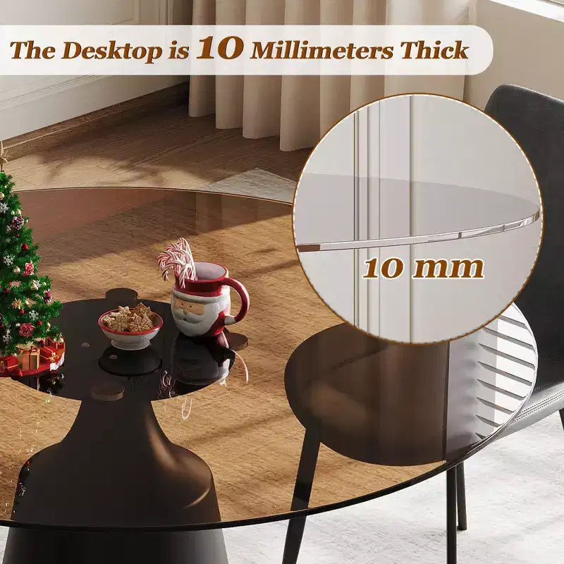 Table de salle à manger ronde GDFStudio Yara de style moderne du milieu du siècle avec plateau en verre trempé
