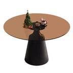 Table de salle à manger ronde GDFStudio Yara de style moderne du milieu du siècle avec plateau en verre trempé