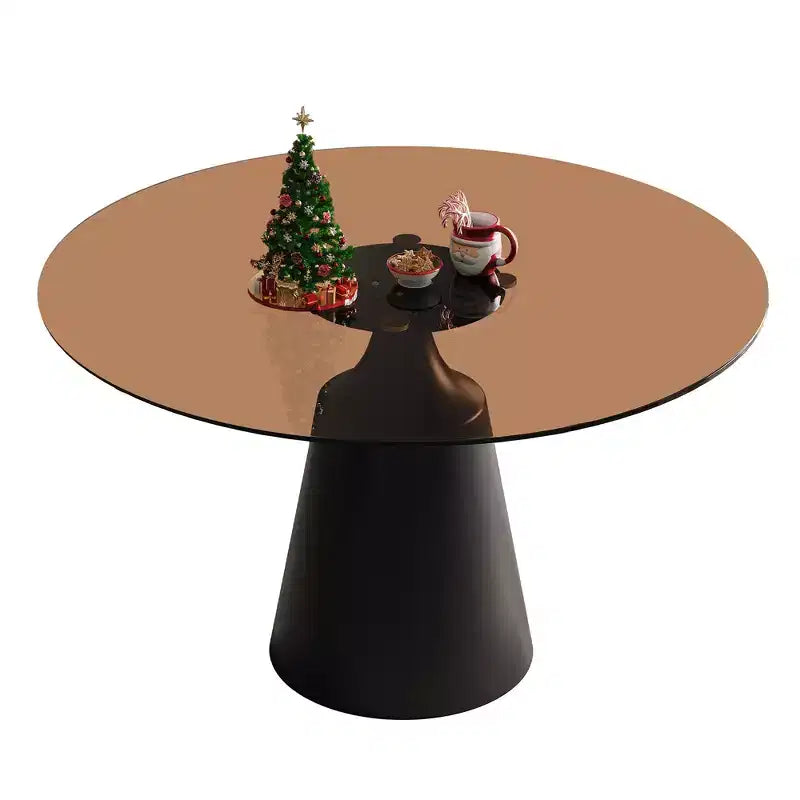 Table de salle à manger ronde GDFStudio Yara de style moderne du milieu du siècle avec plateau en verre trempé