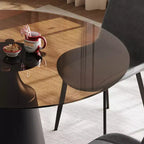 Table de salle à manger ronde GDFStudio Yara de style moderne du milieu du siècle avec plateau en verre trempé