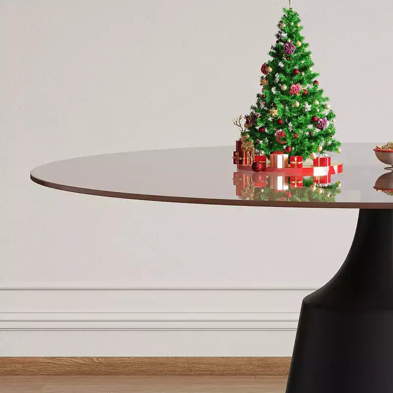 Table de salle à manger ronde GDFStudio Yara de style moderne du milieu du siècle avec plateau en verre trempé