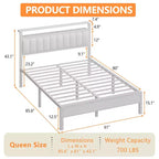 Cadre de lit blanc Queen Size avec lumières LED Station de charge Tête de lit rembourrée en similicuir avec étagère Plateforme sans sommier Moderne
