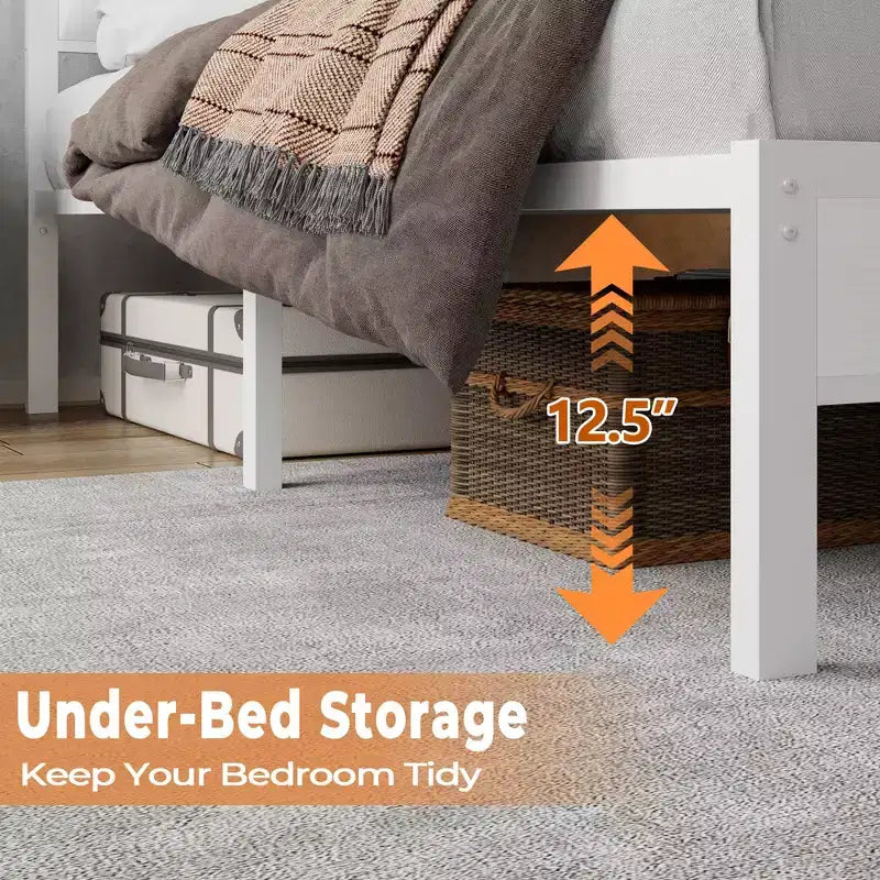 Cadre de lit blanc Queen Size avec lumières LED Station de charge Tête de lit rembourrée en similicuir avec étagère Plateforme sans sommier Moderne