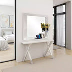 Royal Hampton Dresser Mirror, 46 Inch Glossy White Lacquer, Solid Wood Frame