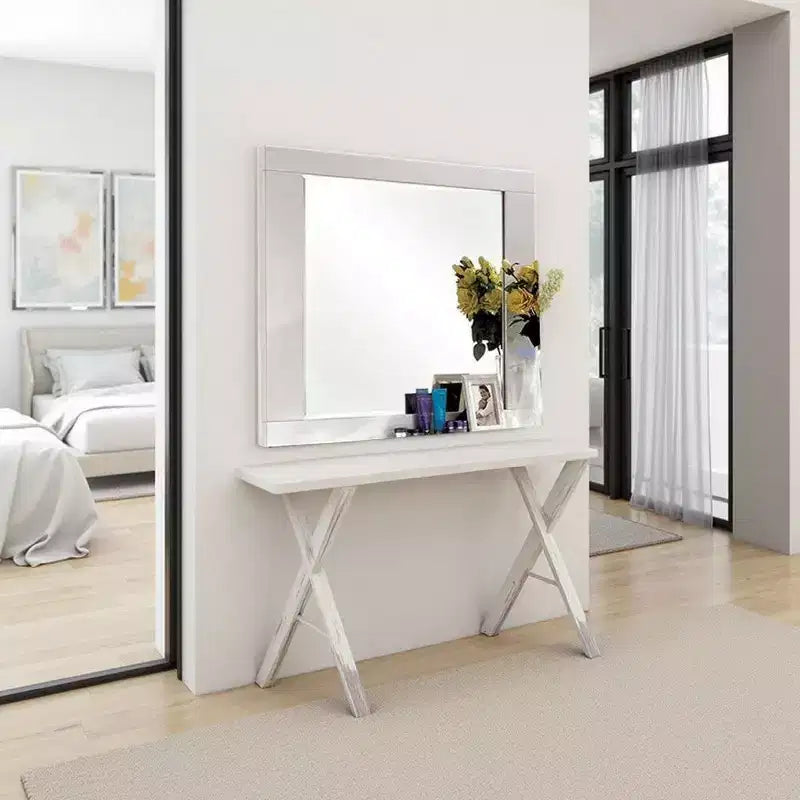 Royal Hampton Dresser Mirror, 46 Inch Glossy White Lacquer, Solid Wood Frame