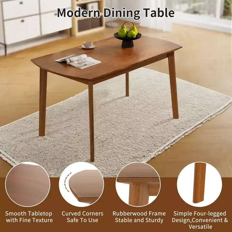 Table de salle à manger moderne du milieu du siècle de 47 po, pieds en bois d'hévéa massif, plateau ovale incurvé pour 4 personnes, table de cuisine/salle à manger, marron - ModernLuxe