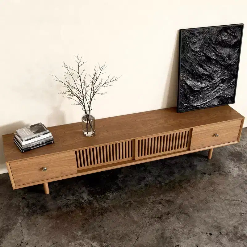 Gaoyangjiaju Meuble TV de 200 cm pour téléviseurs jusqu'à 80 pouces avec tiroirs et portes à lattes Meuble console multimédia pour salon