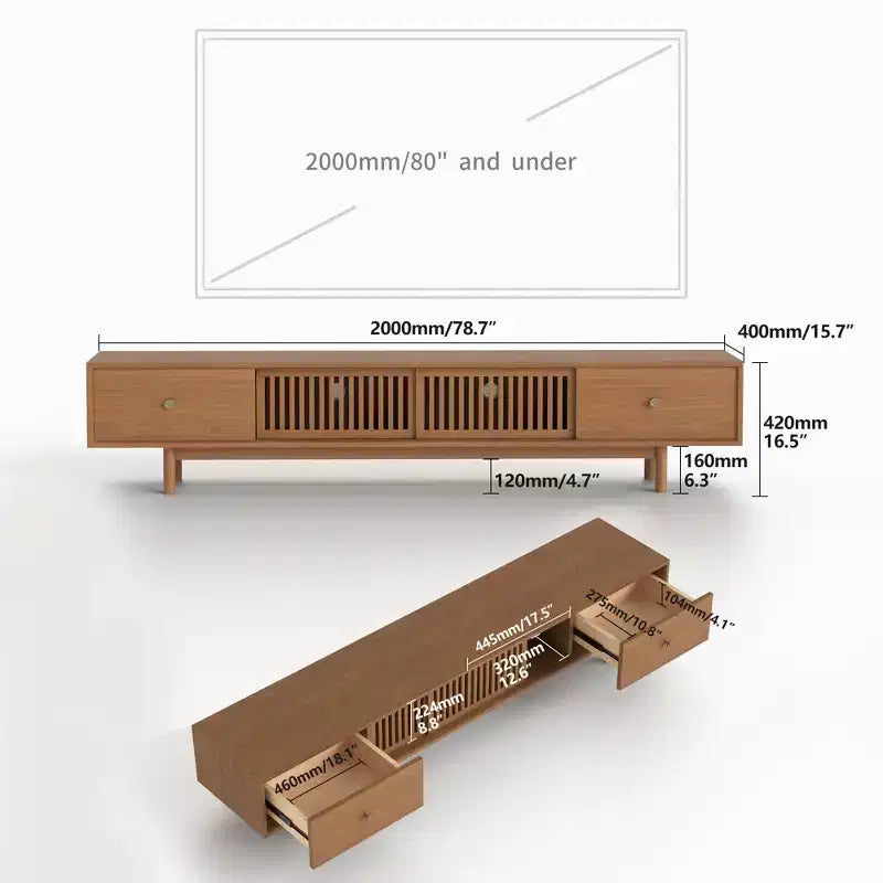 Gaoyangjiaju Meuble TV de 200 cm pour téléviseurs jusqu'à 80 pouces avec tiroirs et portes à lattes Meuble console multimédia pour salon
