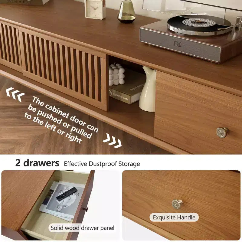 Gaoyangjiaju Meuble TV de 200 cm pour téléviseurs jusqu'à 80 pouces avec tiroirs et portes à lattes Meuble console multimédia pour salon