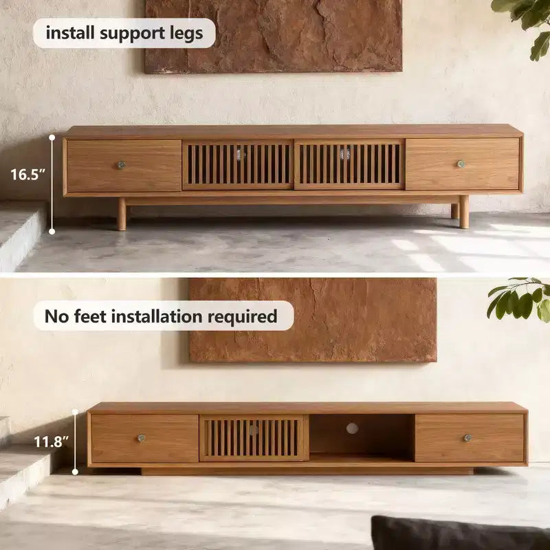 Gaoyangjiaju Meuble TV de 200 cm pour téléviseurs jusqu'à 80 pouces avec tiroirs et portes à lattes Meuble console multimédia pour salon