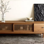 Gaoyangjiaju Meuble TV de 200 cm pour téléviseurs jusqu'à 80 pouces avec tiroirs et portes à lattes Meuble console multimédia pour salon