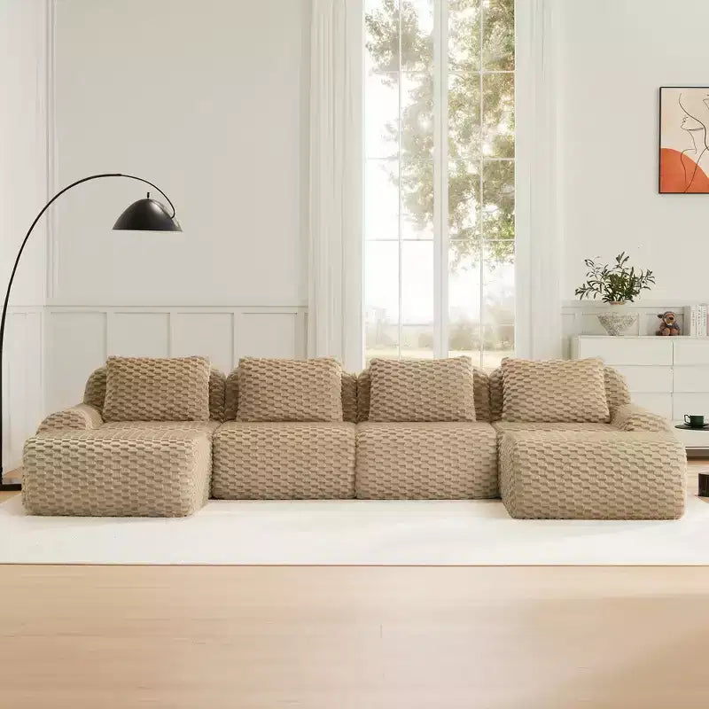 146 U-Shaped Modular Sofa Flannelette 4-Seater Ottoman Buckle No Assembly Light Camel