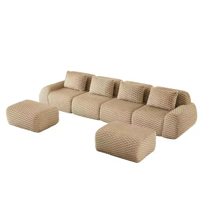 Canapé modulable en U 146, flanelle, 4 places, ottoman, boucle, aucun assemblage requis, Chameau clair