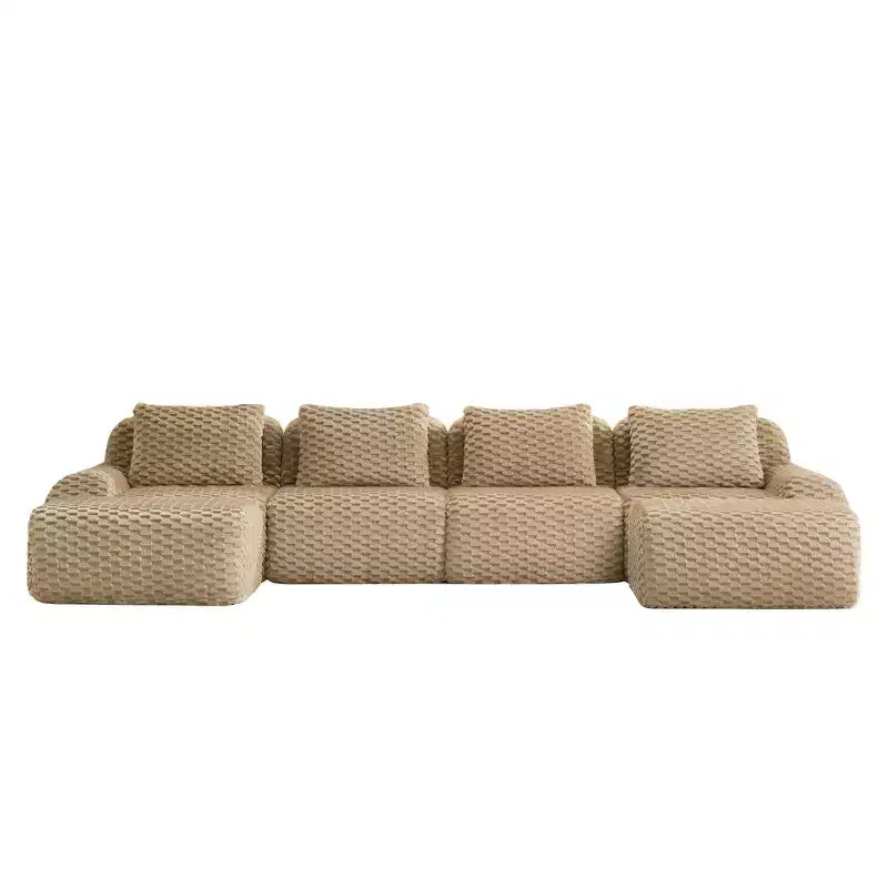 Canapé modulable en U 146, flanelle, 4 places, ottoman, boucle, aucun assemblage requis, Chameau clair