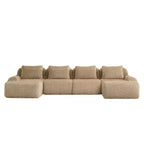 Canapé modulable en U 146, flanelle, 4 places, ottoman, boucle, aucun assemblage requis, Chameau clair