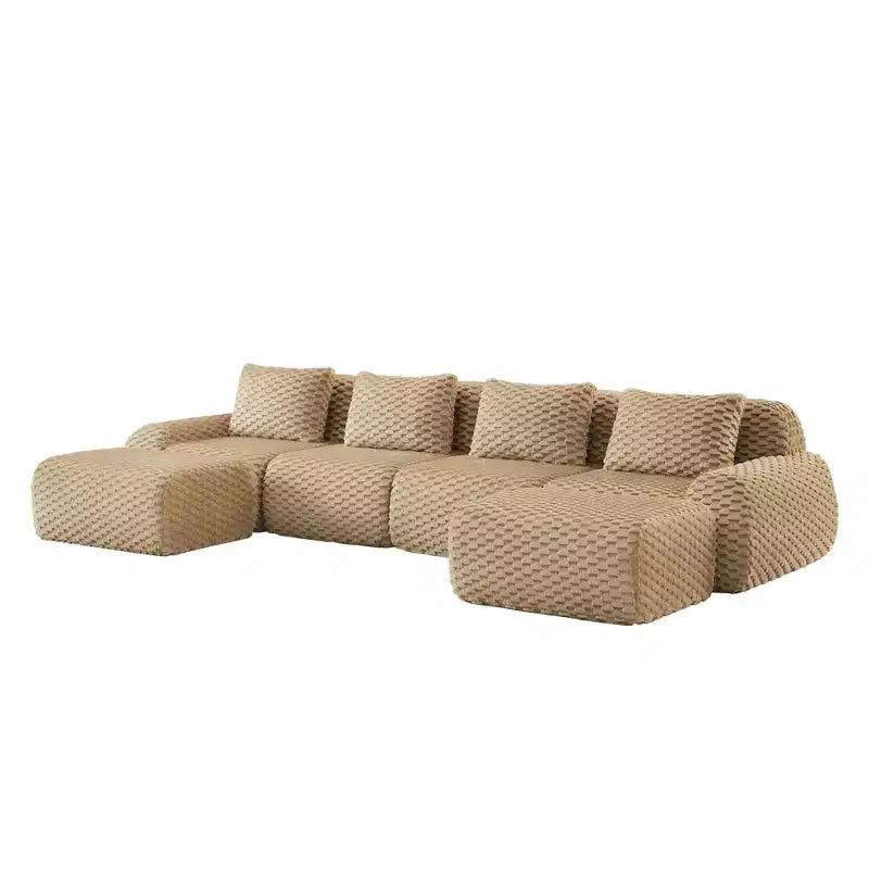 Canapé modulable en U 146, flanelle, 4 places, ottoman, boucle, aucun assemblage requis, Chameau clair