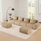 Canapé modulable en U 146, flanelle, 4 places, ottoman, boucle, aucun assemblage requis, Chameau clair