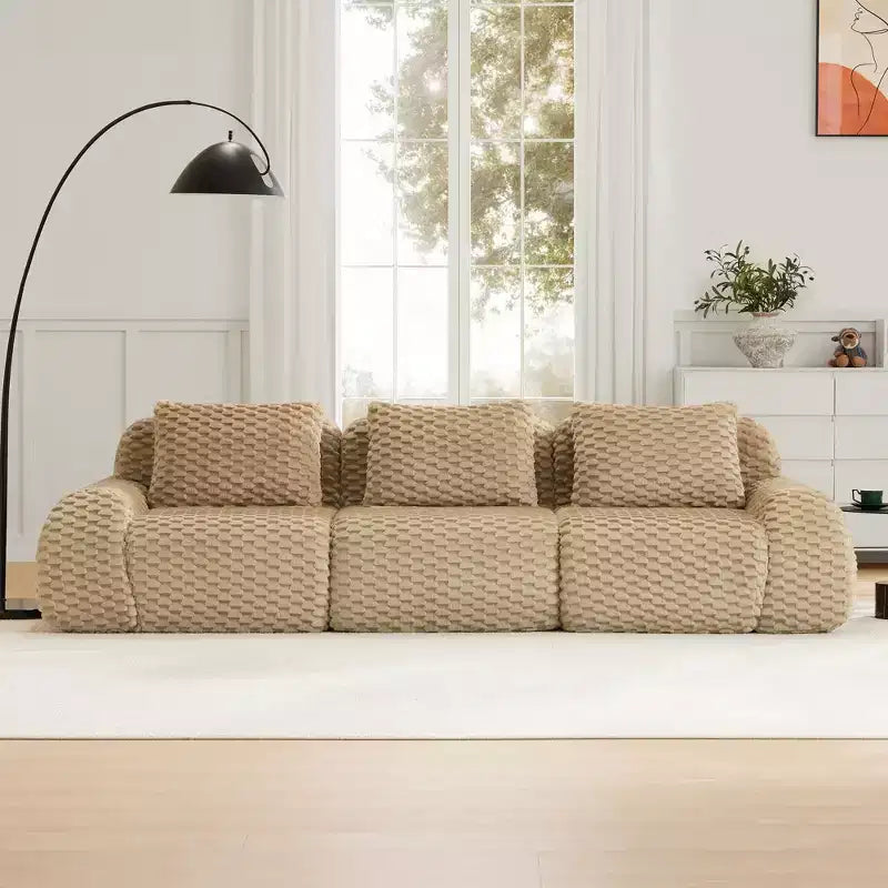 114 Modular Sectional Sofa Flannelette 3-Seater Deep Seat Buckle No Assembly Light Camel