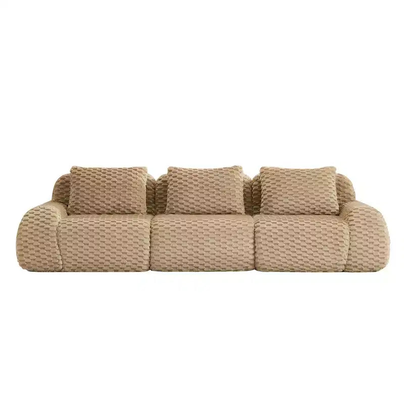 114 Canapé d'angle modulable en flanelle 3 places, assise profonde, boucle, sans assemblage, Camel clair