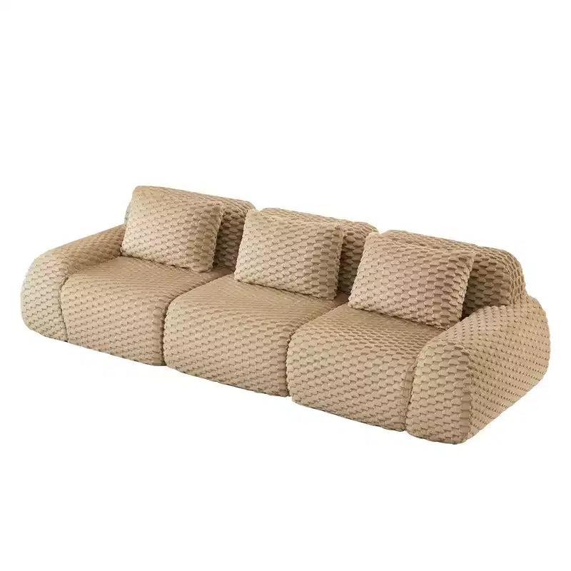 114 Canapé d'angle modulable en flanelle 3 places, assise profonde, boucle, sans assemblage, Camel clair