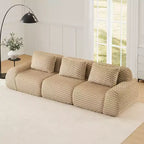 114 Canapé d'angle modulable en flanelle 3 places, assise profonde, boucle, sans assemblage, Camel clair