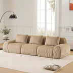 114 Canapé d'angle modulable en flanelle 3 places, assise profonde, boucle, sans assemblage, Camel clair