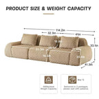 114 Canapé d'angle modulable en flanelle 3 places, assise profonde, boucle, sans assemblage, Camel clair
