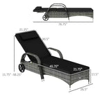 2 chaises longues inclinables, chaises d'extérieur roulantes avec coussin, oreiller, appuie-tête, accoudoirs et roulettes