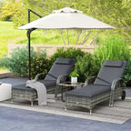 2 chaises longues inclinables, chaises d'extérieur roulantes avec coussin, oreiller, appuie-tête, accoudoirs et roulettes