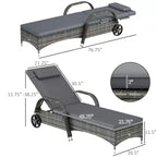 2 chaises longues inclinables, chaises d'extérieur roulantes avec coussin, oreiller, appuie-tête, accoudoirs et roulettes