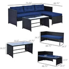 Ensemble de mobilier de patio 3 pièces, ensemble de canapés d'extérieur en rotin avec chaise longue et causeuse, coussins moelleux, table en verre trempé, canapé sectionnel en forme de L